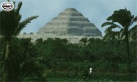 Circondata di verdi palme da dattero la piramide di Zoser, a Saqqara, la prima costruita in Egitto, intorno al 2690 a.C., fu il modello di tutta l'architettura tombale dei Faraoni nei secoli successivi.  (Fai clic per ingrandirla)